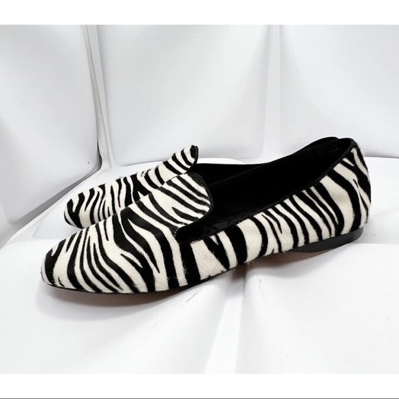Hugo Boss Womens 37 Sz 7 Calf-hair Fur Zebra Print Loafer Flats Black - Picture 9 of 11